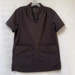 Figs Womens Small Black Short Sleeve Banepa Scrub Top PO 1286 Nursing Medical